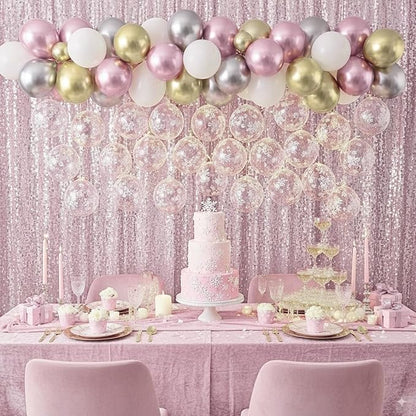 Pink White Winter Wonderland Snowflake Balloons Set, Metallic Light Pink Gold - Image 7