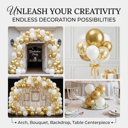 60pcs White and Metallic Gold Balloons, 12 Inch Chrome Gold, Wedding & Birthday - Image 3