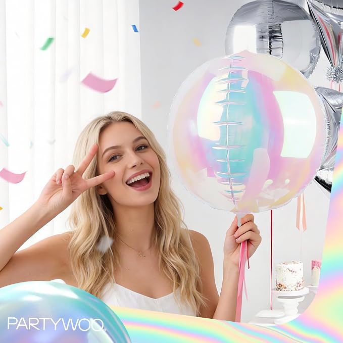 PartyWoo Iridescent Large Round Giant 4D Jumbo Foil Balloons 6pcs 22 Inch | 22 - Image 7