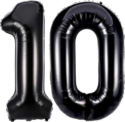Black 10 Number Balloons, 40 Inch Giant Number 10 Balloons Foil Mylar Helium by Lovoir