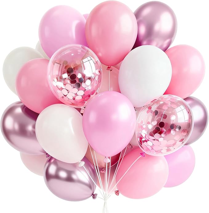 PartyWoo Pink and White Balloons 66pcs Metallic Pearl Pink White Balloons | by PartyWoo
