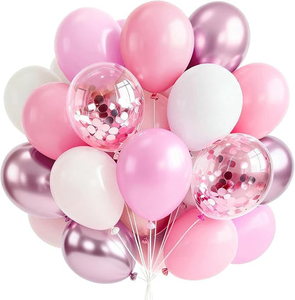 PartyWoo Pink and White Balloons 66pcs Metallic Pearl Pink White Balloons | by PartyWoo