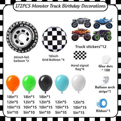 171Pcs Monster Truck Balloons Garland Arch Kit - Image 2