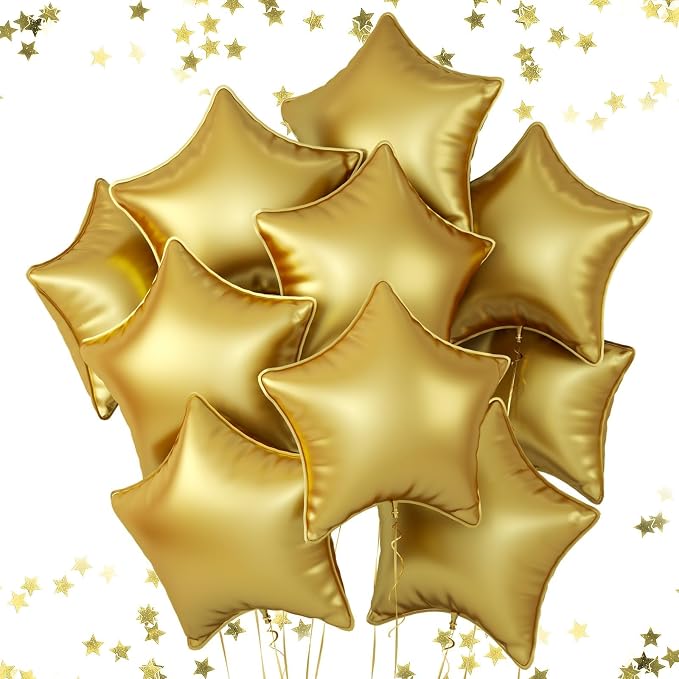 Metal Gold Star Balloons, 18 Inch 10 Pcs Metallic Gold Star Shape Foil Balloon by FEYG