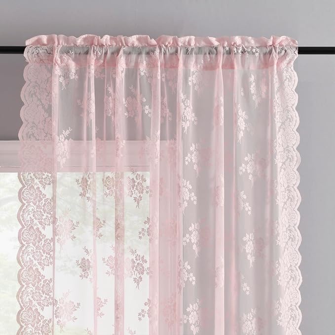 Kotile Pink Sheer Lace Curtains - Image 2