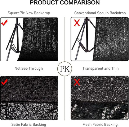 SquarePie 5x7ft Black Sequin Backdrop, High Density Non-Transparent Glitter - Image 4