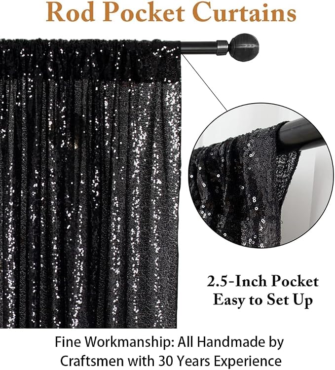 ShinyBeauty 4FTx8FT Black Sequin Backdrop, Sequin Photo Booth Backdrop - Image 4