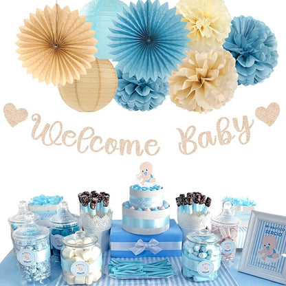 Light-Dusty Blue Beige-Champagne Baby-Shower Party-Decorations - Image 4