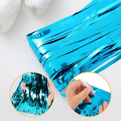 10 Pack Teal Blue Backdrop Curtain 3.2ft x 8.2ft Metallic Tinsel Foil Fringe - Image 4