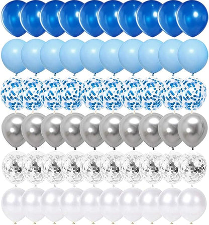 62pcs Blue Silver White Confetti Balloons Kit, 12 Inch White Royal Blue - Image 4