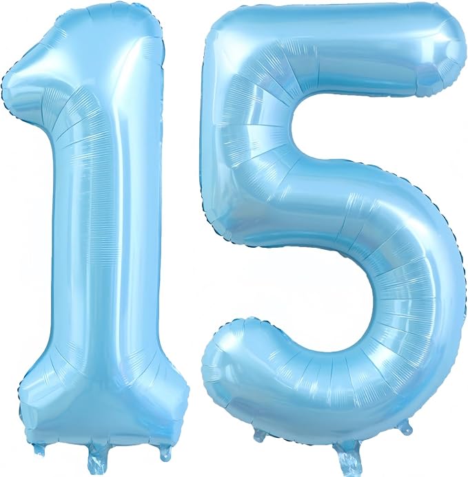 Pastel Blue 15 Balloon Number, Light Blue 15 Balloons by BBPOOL