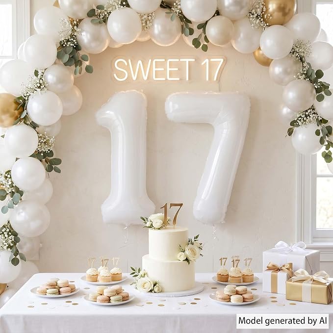 White Number 17 Balloon 40 Inch, Large White Foil Balloons - Image 2