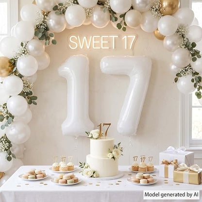 White Number 17 Balloon 40 Inch, Large White Foil Balloons - Image 2