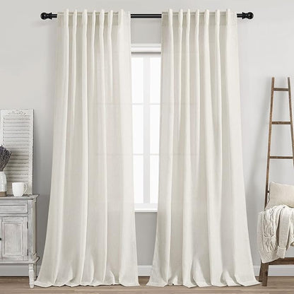Cream Linen Curtains 91 Inches Long by Nanspring