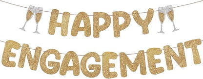 Pre Strung Happy Engagement Banner Glitter Engagement Party Decorations by Breling