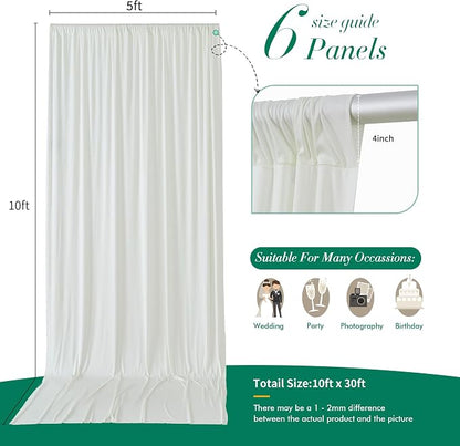 30 ft x 10 ft Wrinkle Free Ivory Backdrop Curtain - Image 4