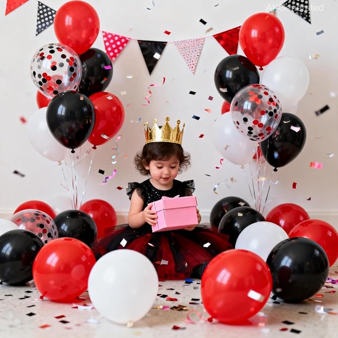 Red Black and White Balloons, 12 Inch | Latex Balloons - Image 4