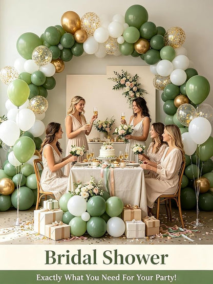 Sage Green White Gold Balloons 12 Inch 60 Pcs Metallic Gold Confetti Latex - Image 8