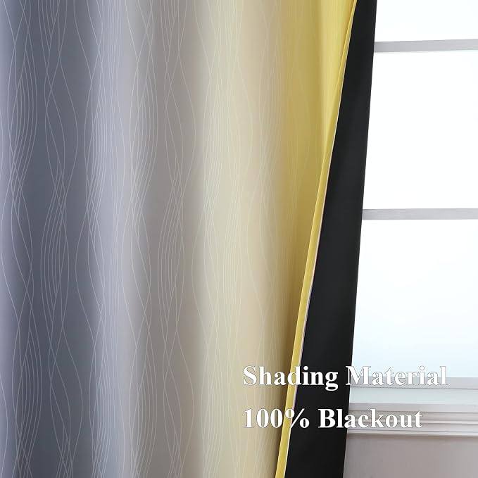 Yellow and Gray Blackout Curtains 96 Inches Long, Ombre Thermal Insulated - Image 5