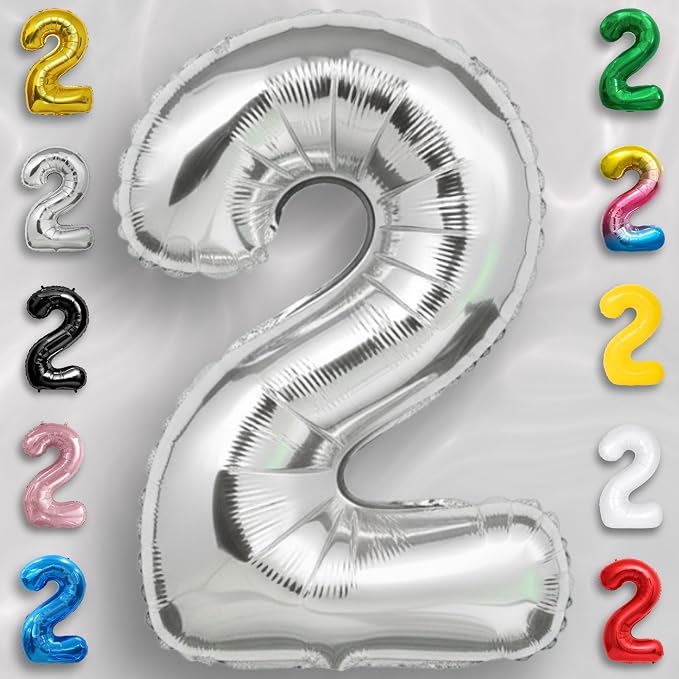 Silver Number Balloon 2 Mylar Foil Balloons 16 inch Small - Image 2
