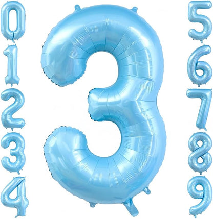 Pastel Blue 3 Balloon Number, Light Blue 3 Balloons by BBPOOL