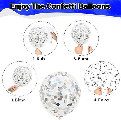 Blue Black Balloons 60 Pcs Royal Blue Black and Metallic Silver Confetti - Image 7