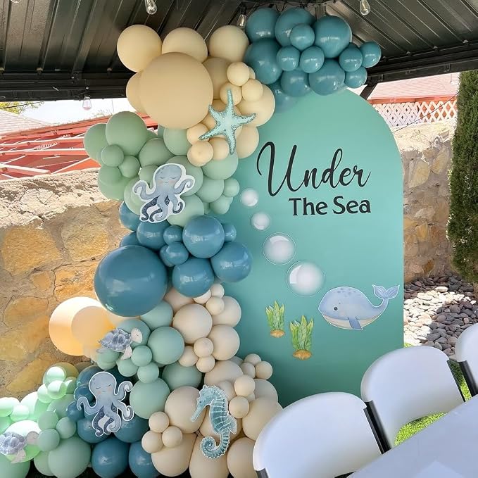 Under The Sea Balloons, Baby Light Green Sand White Latex Balloon - Image 3