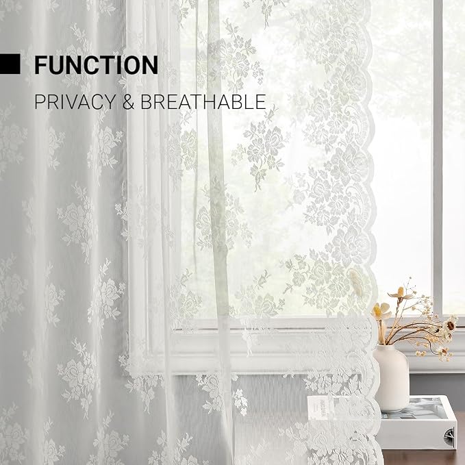 Kotile Vintage Ivory Lace Curtains - Image 4