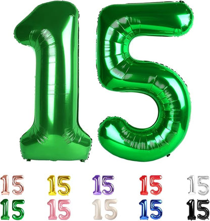 Number 15 Balloon 40Inch for 15 Year Old Birthday Decorations, Dark Green | by Mluchee