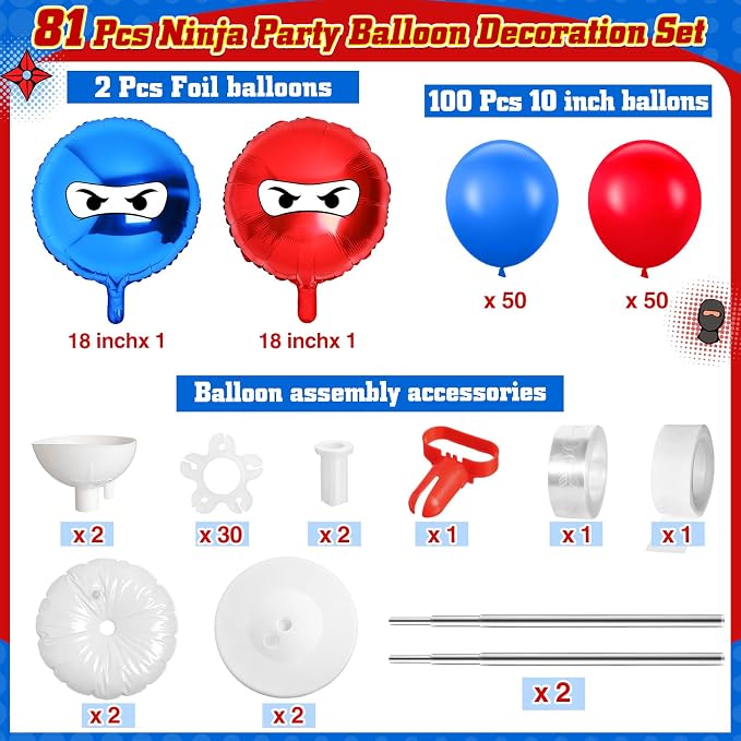 Arrowbash 2 Sets Ninja Party Decorations Ninja Adjustable Balloon Column Stand - Image 2