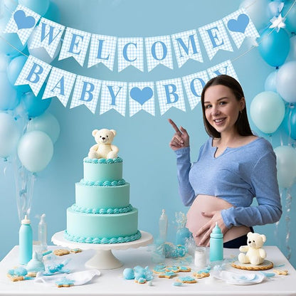 Hahafelt 1 Pcs Blue Gingham Welcome Baby Boy Banner - Image 4