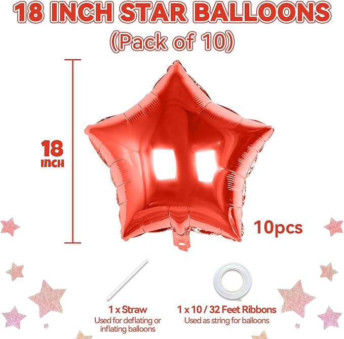 Red Star Balloons Foil, 18 Inch Metallic Stars Balloon - Image 2