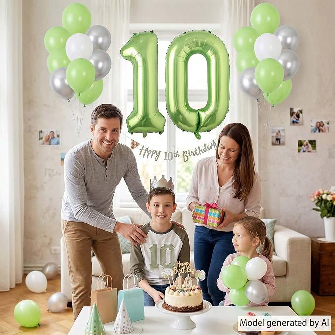 Light Green Number 10 Balloon 40 Inch, Glossy Metallic Double Digit Decor | - Image 6