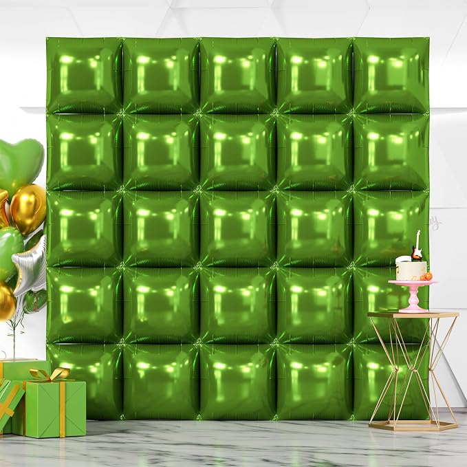 NISOCY 25PCS Olive Green Square Foil Balloons Wall Backdrop | Double Sided Dark by NISOCY