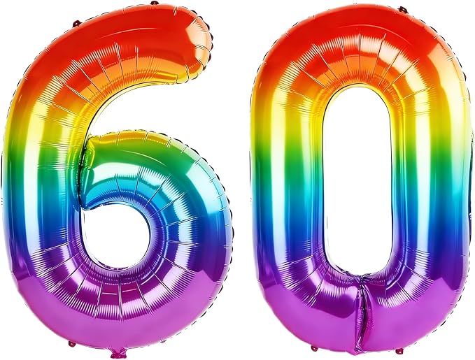 40 Inch Number 60 Balloons for 60th Birthday Party Decorations, 0-100 Rainbow by FOBELEC