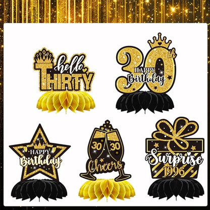 Mxdfafa 39Pcs Black Gold Glitter 30th Birthday Decorations Kit, 30th Bday Party - Image 8
