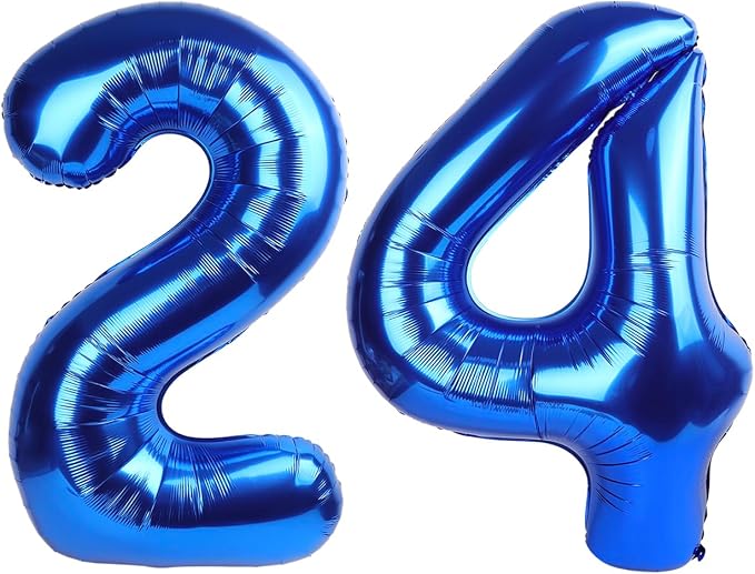 24 Balloon - Metallic Blue Birthday Number Balloons, 40 Inch Decorations | by ALPHADELTAPI
