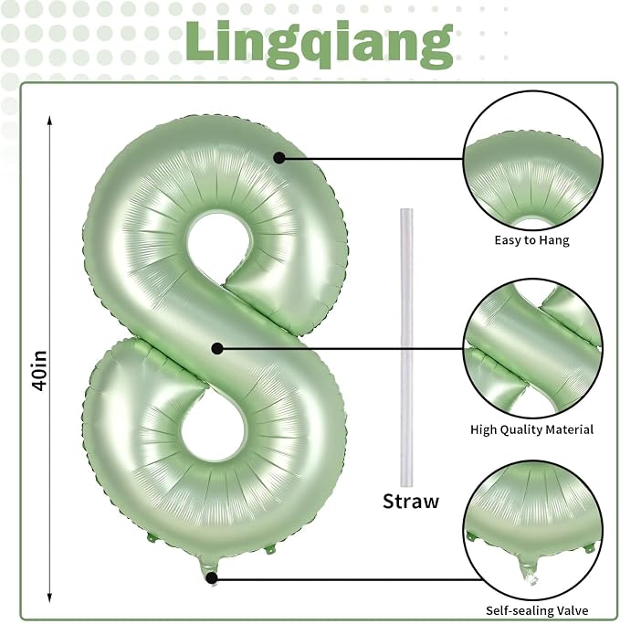 80th Birthday Balloons Sage Green - Image 2