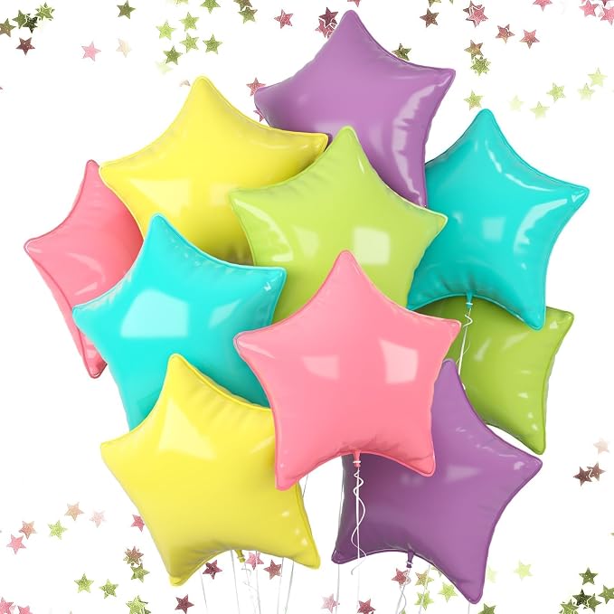 Pastel Star Balloons, 18 Inch 10 Pcs Pastel Balloon Star Shape Foil Balloons by FEYG