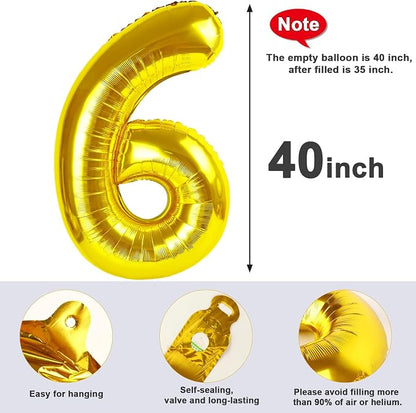 6 Balloon Numbers Party Decorations, 40In Gold Balloons - Image 5