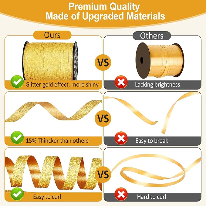 500 Yards Gold Ribbon Curling Glitter, Balloon String, Shiny Metallic Curly Roll - Image 3