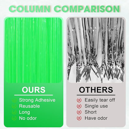 Voircoloria Pastel Green Foil Fringe Backdrop Curtains, 2 Pack | Tinsel - Image 4