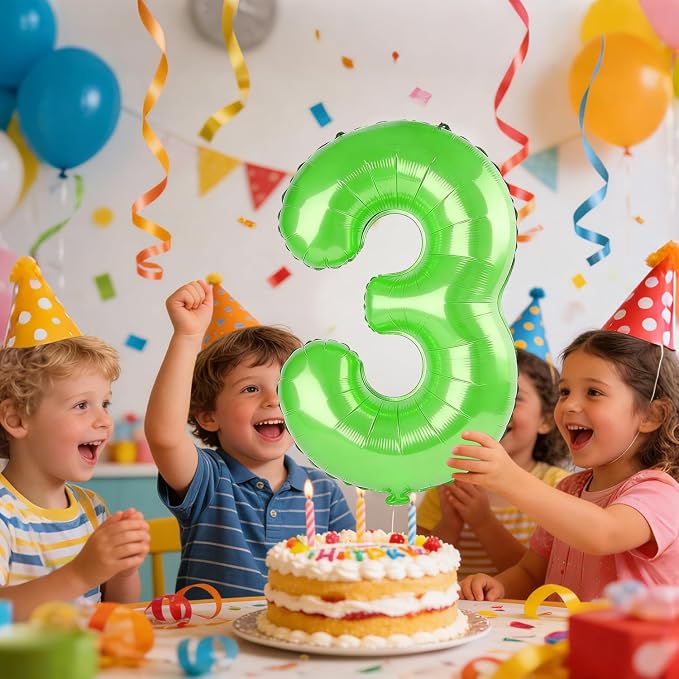 40 Inch Number 3 Balloons for 3rd Birthday Party Decorations, 0-100 Fruit Green - Image 2