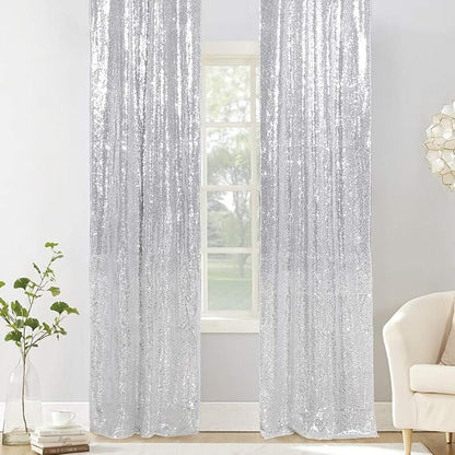 PartyDelight Silver Sequin Backdrop Curtains 2x8ft 4 Panels | Sparkly 3mm - Image 5
