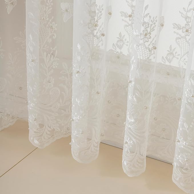 White Sheer Voile Curtains White Embossed Butterflies 72 Inches | Light - Image 3