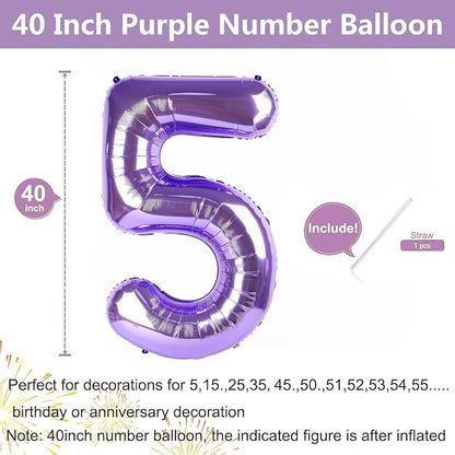 Purple Number Balloons, 40 Inch Purple Balloon 5.5 Helium Balloon 5th Birthday - Image 2