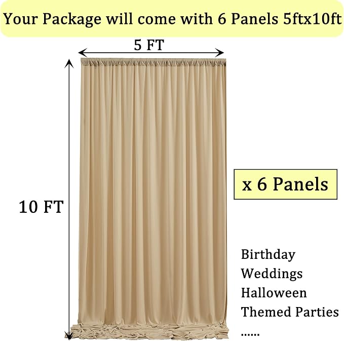 30ft x 10ft Wrinkle Free Champagne Backdrop Curtains - Image 5