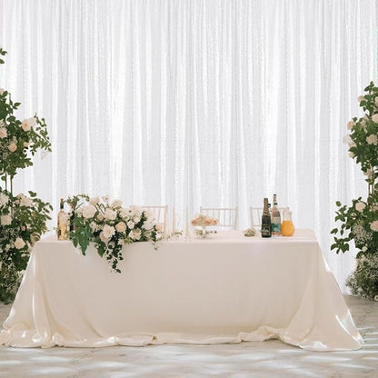Sugargirl White Sequin Backdrop Curtain 8FTx8FT Glitter White Background Drapes - Image 3