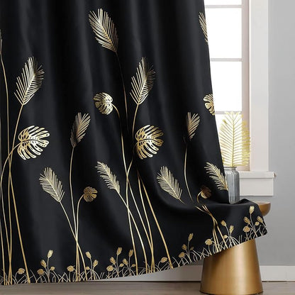 Black Blackout Curtains 108 Inches Length Gold Leaf and Wheat Pattern Window - Image 7
