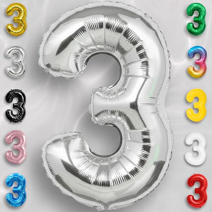 Silver Number Balloon 3 Mylar Foil Balloons 40 inch - Image 2